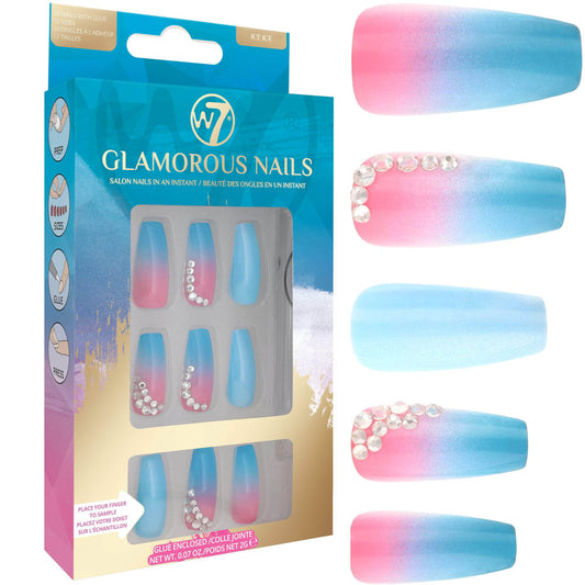 W7 Cosmetics Blue Pink Ice Ice Glamorous False Nails