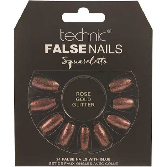 Technic Cosmetics Squareletto Rose Gold Glitter False Nails