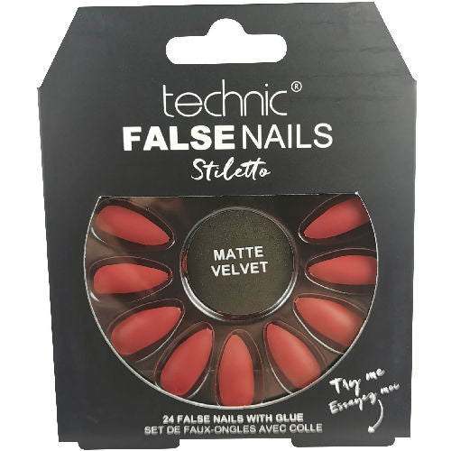 Technic Cosmetics Stiletto Red Matte Velvet False Nails
