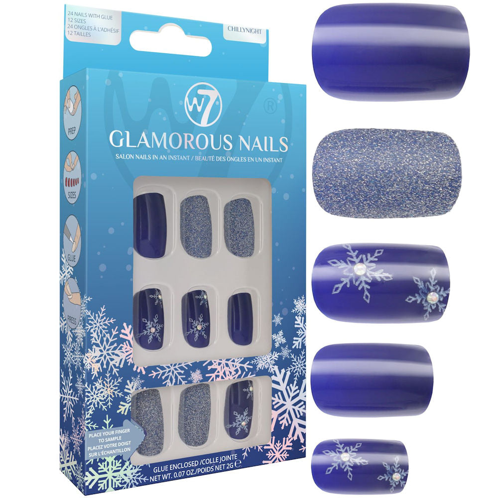 W7 Cosmetics Christmas Blue Glitter Chillynight Glamorous False Nails