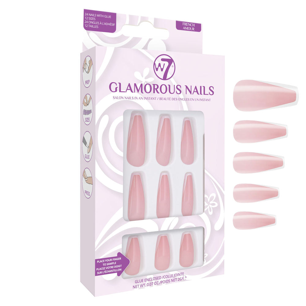 W7 Cosmetics French Amour Pink Glamorous False Nails