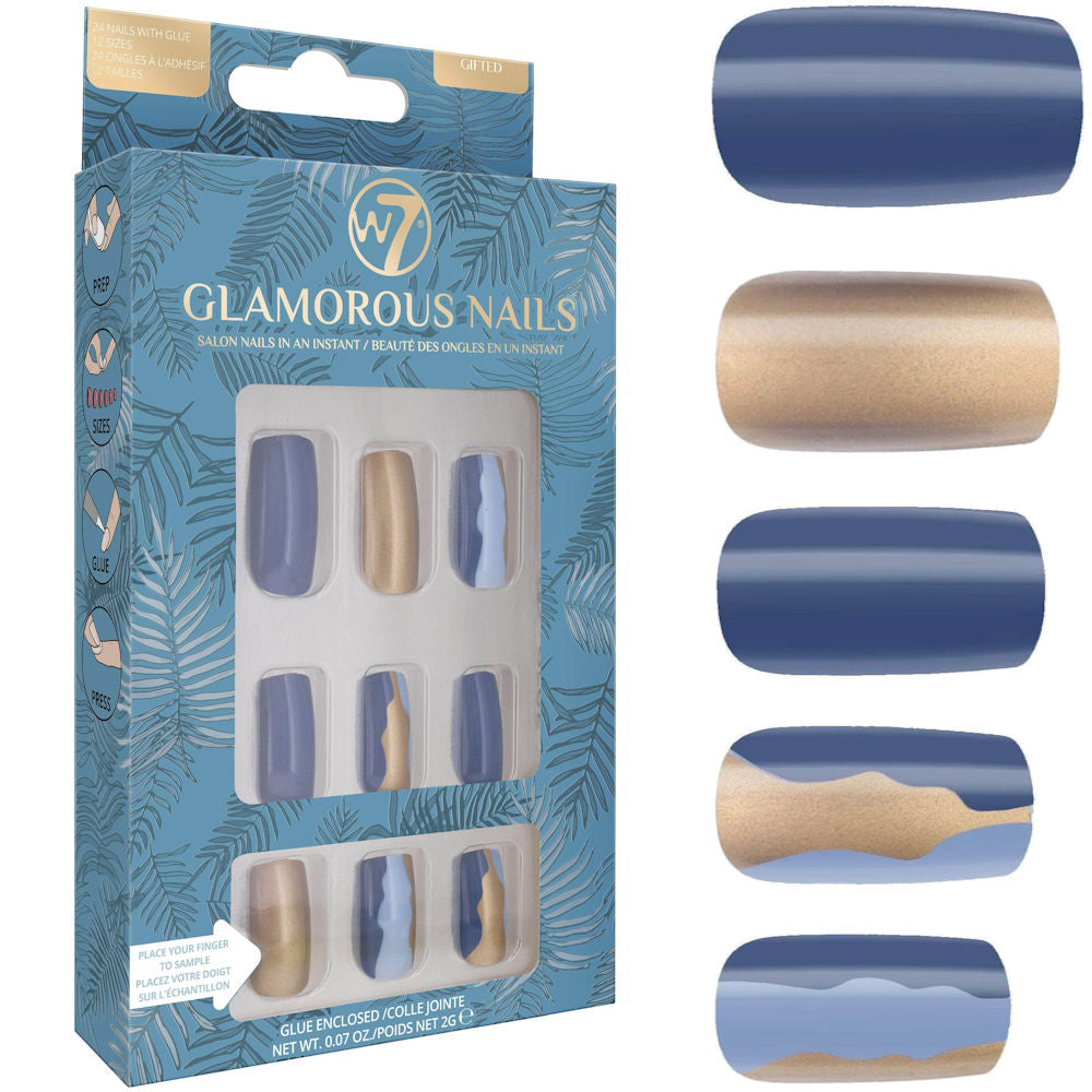 W7 Cosmetics Blue Gold Gifted Glamorous Nails False Nails