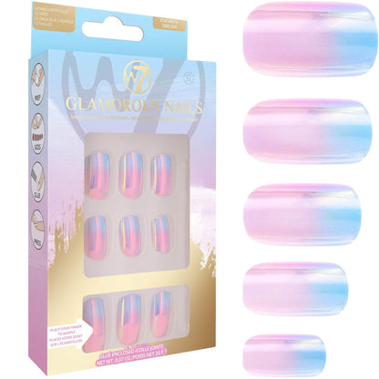 W7 Cosmetics Blue Pink Pastel Rainbow Dream Glamorous Nails False Nails