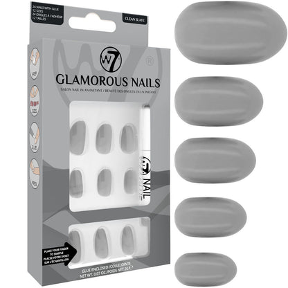 W7 Cosmetics Clean Slate Grey Silver Glamorous False Nails