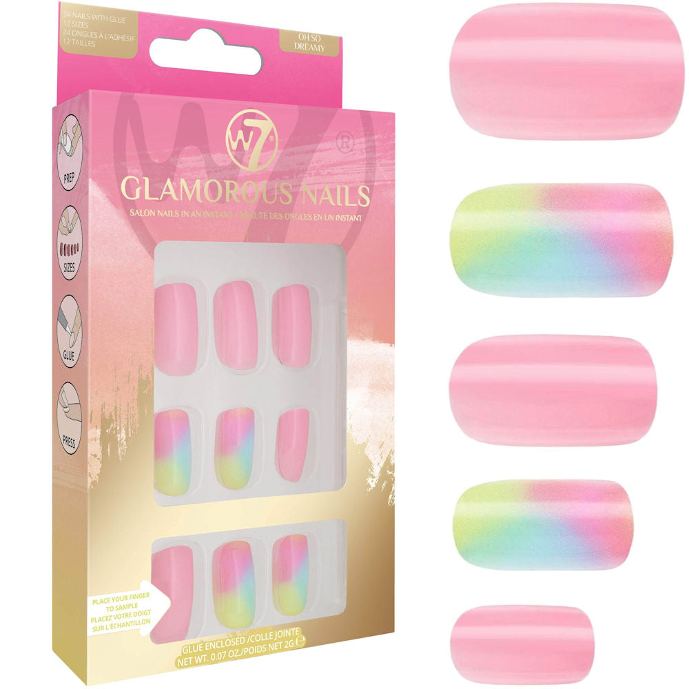 W7 Cosmetics Pink Pastel Oh So Dreamy Glamorous Nails False Nails