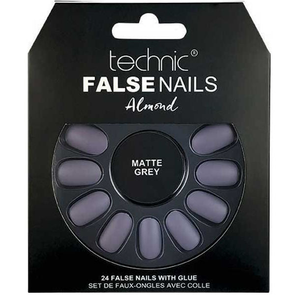 Technic Cosmetics Almond Matte Grey False Nails