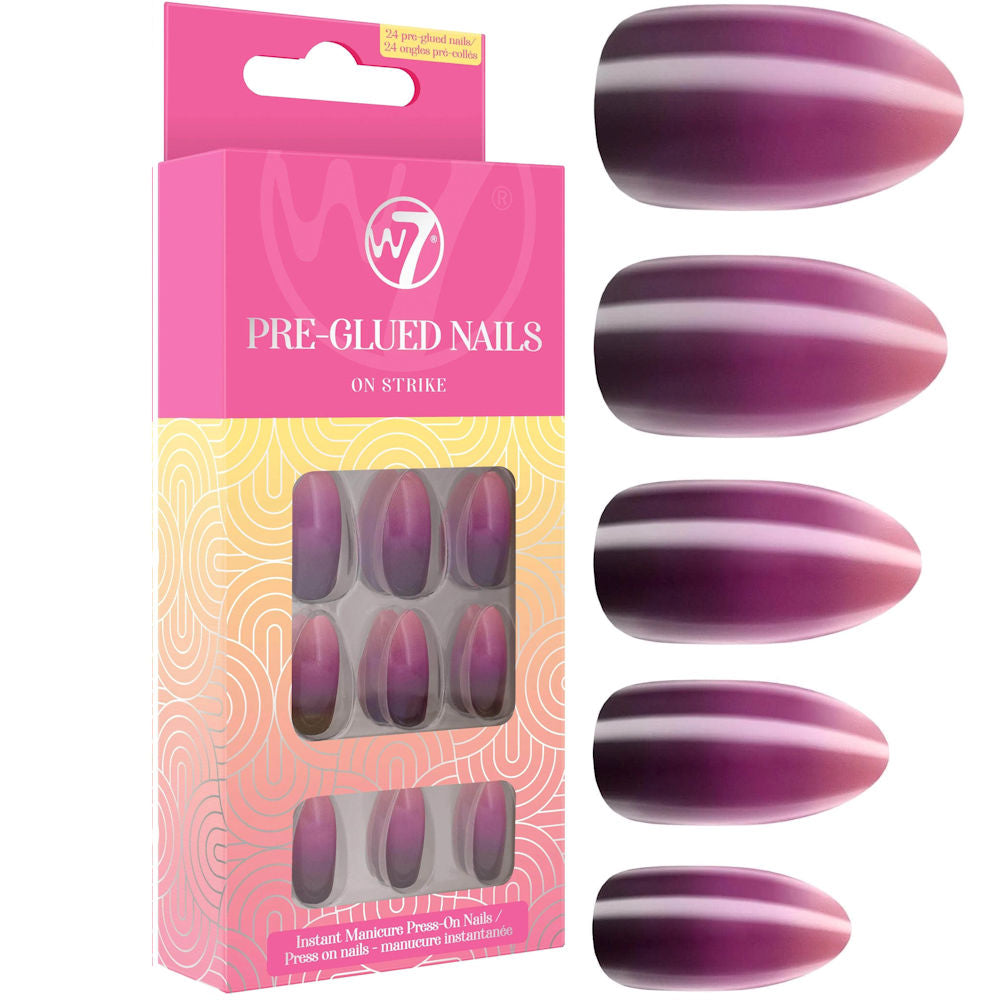 W7 Cosmetics On Strike Purple Ombre Pre-Glued Press On False Nails