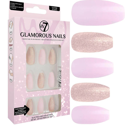 W7 Cosmetics Pale Pink Glitter & Glitz Glamorous Nails False Nails